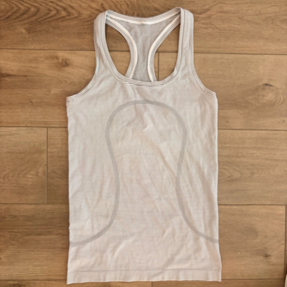 Lululemon Athletica White Striped Tank Top